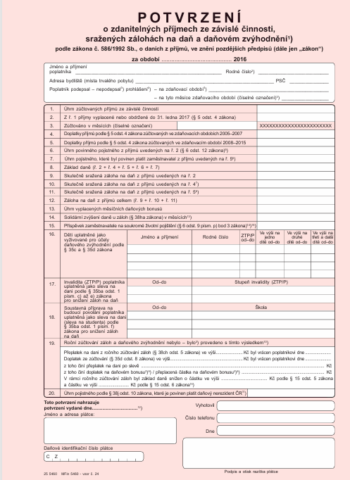 Tiskopis daňového přiznání
