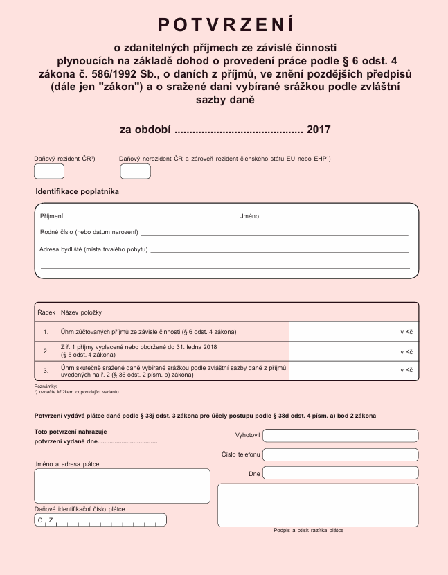 Tiskopis daňového přiznání